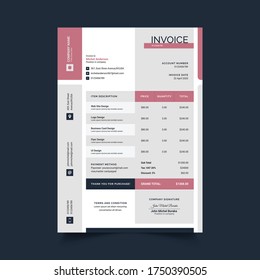 Modern & Professional Invoice Bill Layout. Invoice Template Paper Sheet For Listing,Pricing, Accounting, Tax and Quantity. Finance Document Vector Illustration.