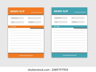 Moderna Plantilla de diseño de resbalón de memo de Factura profesional para negocios, estilo corporativo y dos variaciones de color para el crecimiento de su empresa.