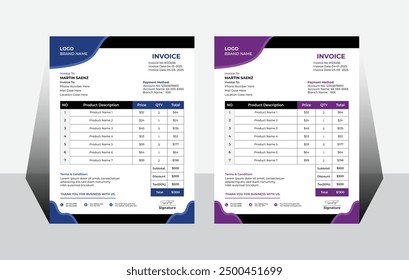 Modern professional invoice template design