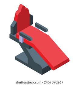 Modern and professional isometric dental chair vector illustration in red and white for orthodontic clinic and dental office interior. Healthcare equipment and furniture. Contemporary and clean design