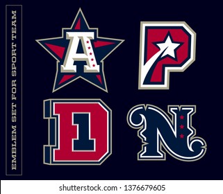 Modern professional letter emblems for sport teams. A,P,D,N letter