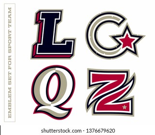 Modern professional letter emblems for sport teams. L,G,Q,Z letter