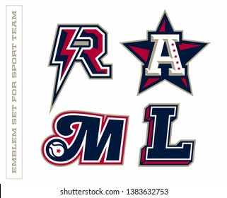 Modern professional letter emblems for sport teams. R A M L letter