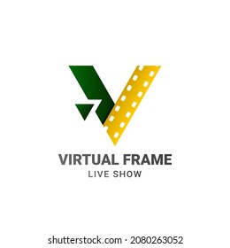 modern and professional letter V logo design with film roll illustration