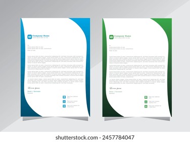 Modern professional Letterhead design template, vector letterhead design with a4 size print ready editable template, Green and blue colour letterhead template,