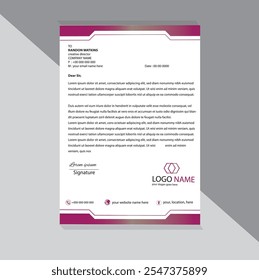  Modern Professional Letterhead Template with White, Dark and Pink Accents