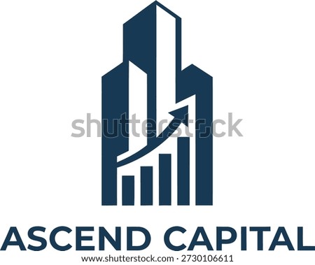 Modern professional logo for Ascend Capital featuring a skyscraper silhouette integrated with a rising bar graph and upward arrow, symbolizing growth in real estate and finance.
