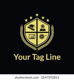 A modern and professional logo combining text and icons, reflecting sophistication, innovation, and academic excellence in business education.