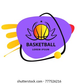 Modern professional logo. Concept image for college club, team, children school, adult championship. Vector illustration. Template image ball for basketball game with wing. Design sign for sport news