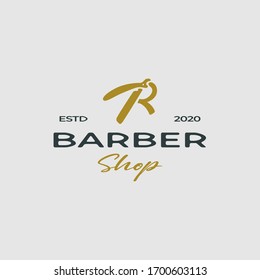 Diseño moderno de logotipos profesionales, logotipo de barbero o letra R con vector Shaver