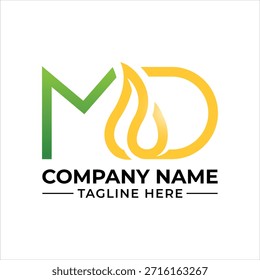 Design de logotipo moderno e profissional com as letras md com um elemento inspirado na natureza