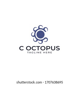 Modern professional logo design template, Letter C with octopus vector or tentacles