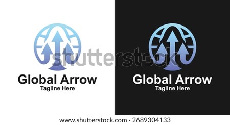Modern professional logo featuring a globe combined with three upward arrows symbolizing global growth, direction, progress, success, and connectivity.