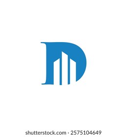 A modern and professional logo featuring the letter D combined with building silhouettes, representing growth and development