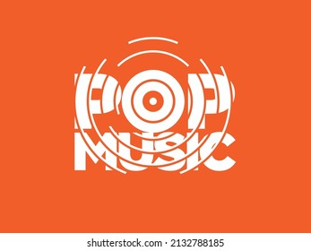 Modern professional logo in the form of a speaker with the inscription pop music and waves of music 