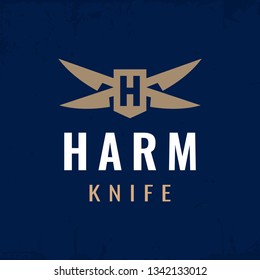 Modern professional logo H harm knife in blue and gold theme