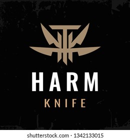 Modern professional logo H harm knife in gold and black theme