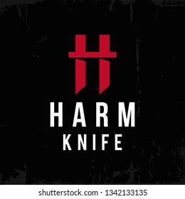 Modern professional logo H harm knife in red and black theme