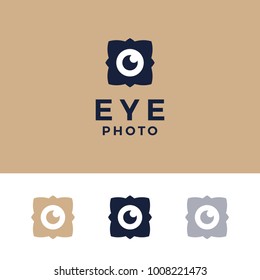 Modern professional logo photos eyes on gold background
