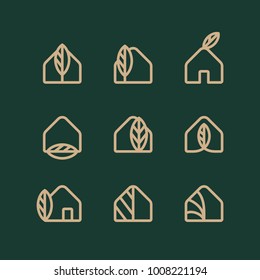 Modern professional logo set  eco house construction on green background