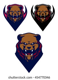 Modern professional logo set with grizzly bear for a sport team. Logotype. Label. Emblem. Mascot.
