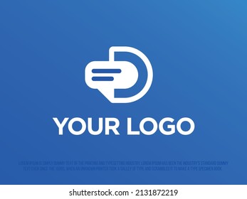 Modern professional logo in the shape of the letter D with a chat inside. 