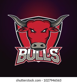 Modern professional logo for sport team. Bull mascot. Bulls, vector symbol on a dark background.