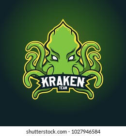 Modern professional logo for sport team. Kraken mascot. Octopus, vector symbol on a dark background.