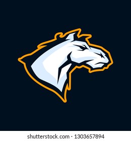 Modern professional logo for sport team. Wild horse mascot. Stallion vector symbol isolated on a dark background.