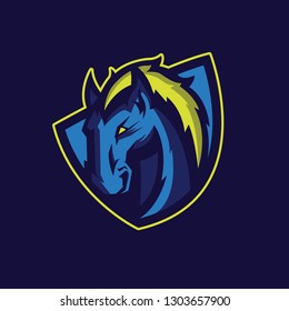 Modern Professional Logo For Sport Team. Wild Horse Mascot. Stallion Vector Symbol Isolated On A Dark Background.