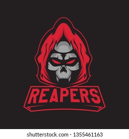 Modern professional logo for sport team. Reaper mascot. Skeletons, vector symbol on a dark background.