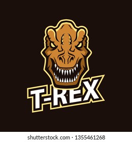 Modern professional logo for sport team. T-rex mascot. Dinosaur vector symbol on a dark background.