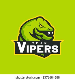 Modern professional logo for sport team. Snake mascot. Vipers, vector symbol on a dark background.