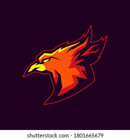 Modern professional logo for sport team. Firebird mascot. Phoenix, vector symbol on a dark background.