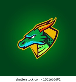 Modern professional logo for sport team. Dragon mascot. Dragons, vector symbol on a dark background.