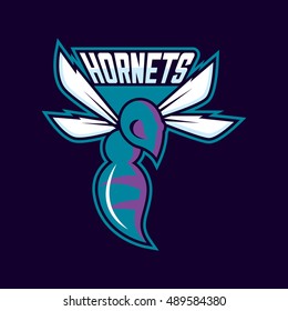 Modern professional logo for sport team. Hornet mascot. Hornets, vector symbol on a dark background.