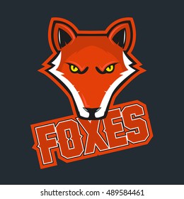 Modern professional logo for sport team. Fox mascot. Foxes, vector symbol on a dark background.