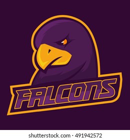 Modern Professional Logo For Sport Team. Falcon Mascot. Falcons, Vector Symbol On A Dark Background.