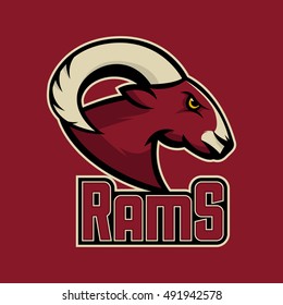 Modern professional logo for sport team. Ram mascot. Rams, vector symbol on a dark background.