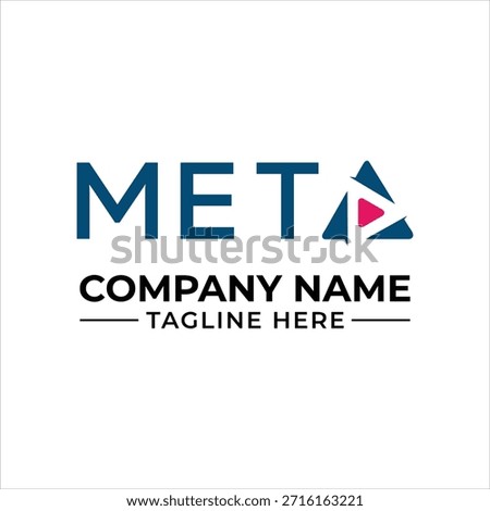 A modern and professional logo template featuring the word "meta" with a creative play button icon