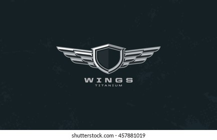 Modern professional metal wings shield template logo design