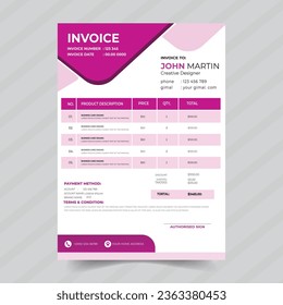 modern and professional minimal business invoice template vector format vector illustration bill form price invoice. Creative invoice template vector.