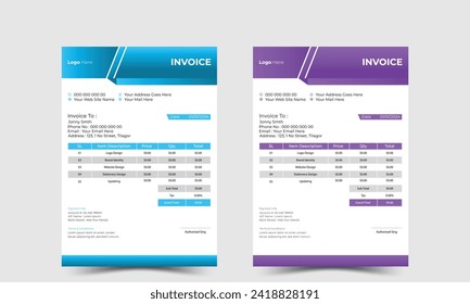 Modern and professional minimal business invoice template vector format