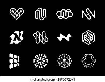 Modern professional monogram set N and sphere in technology style