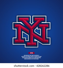 Modern professional New york city baseball sport style logo. NY monogram.