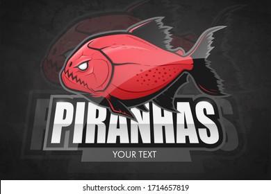 Modern professional piranha logo for a sport team. Vector fish logo on a dark background