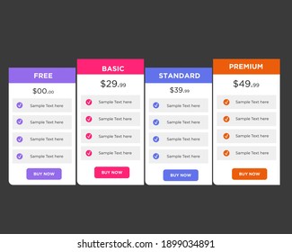 Modern And Professional Pricing Table, Pricing List Table, Table Format Vector