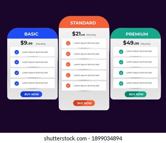 modern and professional pricing table, pricing list table, table format vector