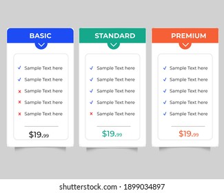 Modern And Professional Pricing Table, Pricing List Table, Table Format Vector