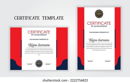 Modern professional red and blue certificate design template. Certificate of achievement template with line shape.